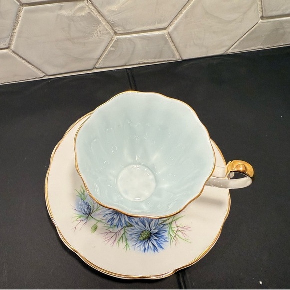 Royal Adderley Bone China Blue Floral Delicate ‘Love In A Mist’ Teacup & Saucer - Picture 2 of 6